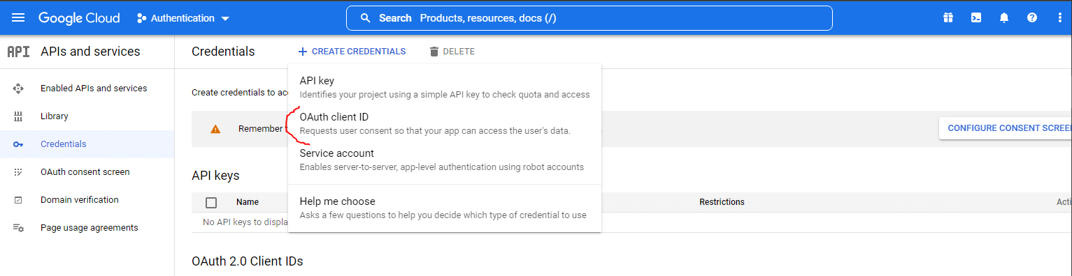 Google select auth provider