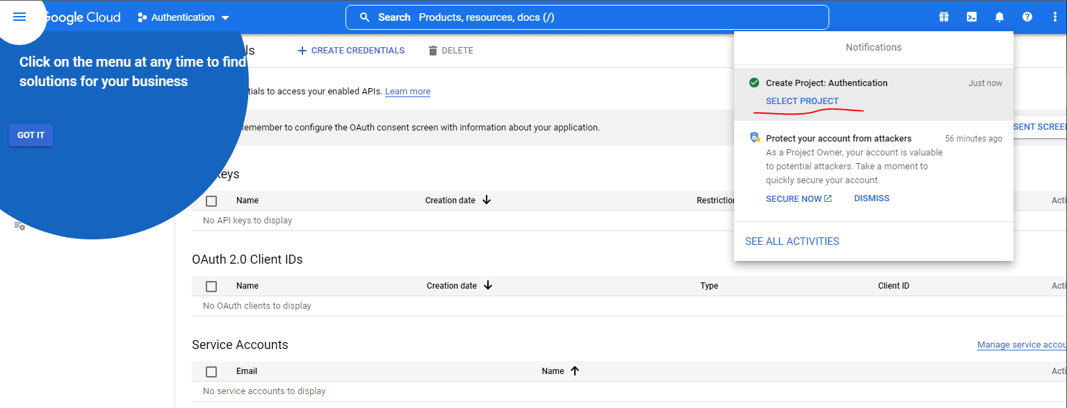 Google select project